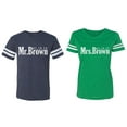 thumbnail image 1 of Mr. Mrs. Brown Matching Couple Cotton Jerseys (Men Navy / Women Green) (Men S / Women S), 1 of 3