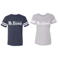 thumbnail image 1 of Mr. Mrs. Brown Matching Couple Cotton Jerseys (Men Navy / Women Heather) (Men XL / Women XXL), 1 of 3
