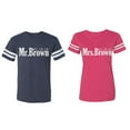 thumbnail image 1 of Mr. Mrs. Brown Matching Couple Cotton Jerseys (Men Navy / Women Pink) (Men XXL / Women M), 1 of 3