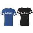 thumbnail image 1 of Mr. Mrs. Brown Matching Couple Cotton Jerseys (Men Royal / Women Black) (Men L / Women XL), 1 of 3
