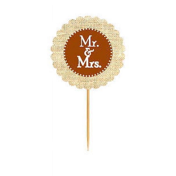 Mr & Mrs Brown Rustic Burlap Wedding Cupcake Decoration Topper Food Picks