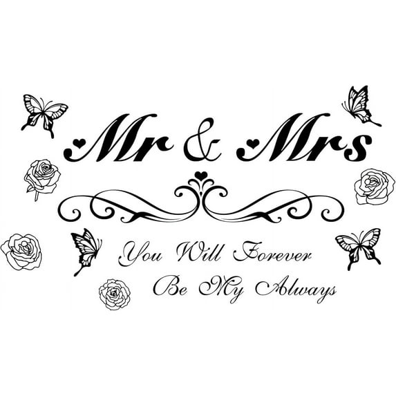 Mr & Mrs Cauliflower Wall Decals Wedding Sayings Wall Decor with Rose Butterfly Wall Stickers DIY Decor Art Decals