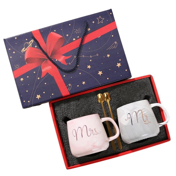 Mr. & Mrs. Ceramic Mug Set,Marble Pattern Porcelain Couple Mugs,Elegant 2-Piece Coffee Cups Couple Gifts for Newlyweds Him Her Husband Wife, Anniversary & Engagement Gift Box Set