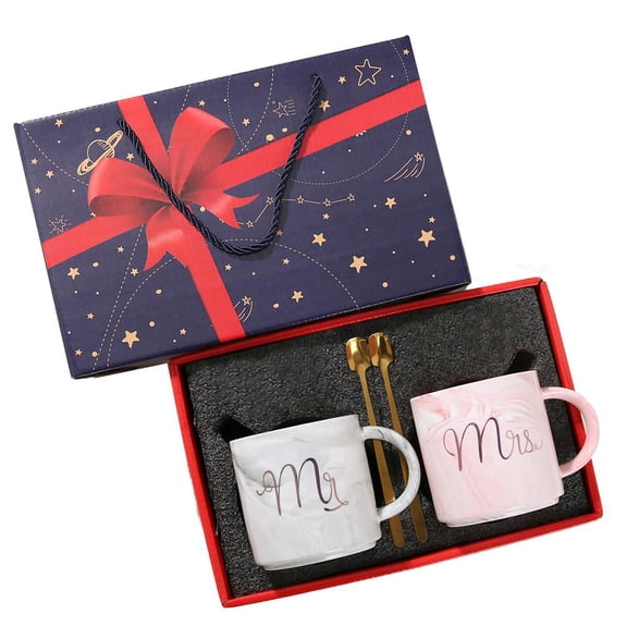 Mr. & Mrs. Ceramic Mug Set,Marble Pattern Porcelain Couple Mugs,Elegant 2-Piece Coffee Cups Couple Gifts for Newlyweds Him Her Husband Wife, Anniversary & Engagement Gift Box Set