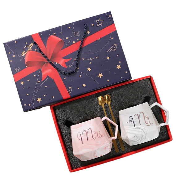 Mr. & Mrs. Ceramic Mug Set,Marble Pattern Porcelain Couple Mugs,Elegant 2-Piece Coffee Cups Couple Gifts for Newlyweds Him Her Husband Wife, Anniversary & Engagement Gift Box Set