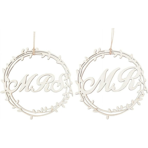 Mr & Mrs Chair Decor Sign - Wooden Wedding Engagement Party Signs with Jute Cords - Rustic Boho Style