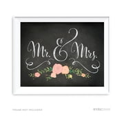 Mr. & Mrs. Chalkboard & Floral Roses Wedding Party Signs