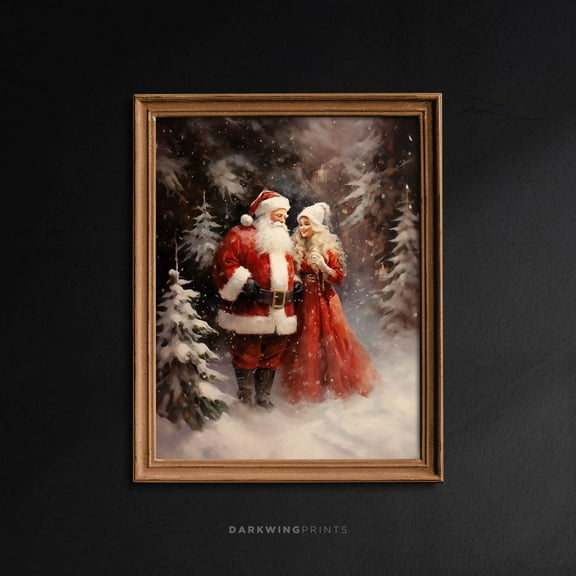 Mr And Mrs Claus In The Forest, Winter Decor, Vintage Winter Wall Art, Cottagecore Art Print Print, Winter Decor, G406 Home Decor #1862, 24x36 UNFRAMED