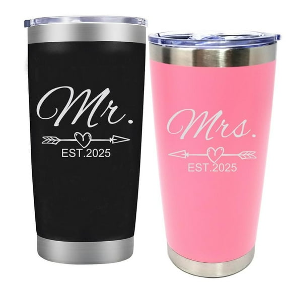 Mr and Mrs Coffee Mugs Couples Gifts Ideas for Christmas Wedding Anniversary Engagement Valentines, His Hers Present Husband Wife Him Her Men Women Bride Groom Newlyweds 20OZ Tumbler Black + Pink