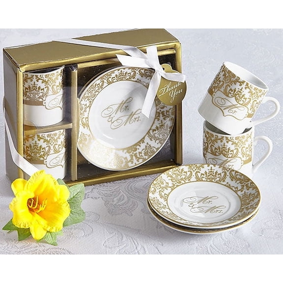 Mr. & Mrs. Espresso Cup Set in Gold (Set of 2)