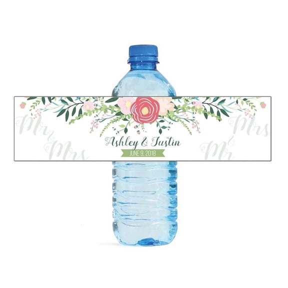 Mr & Mrs Floral Wedding Water bottle labels easy to use Great for weddings