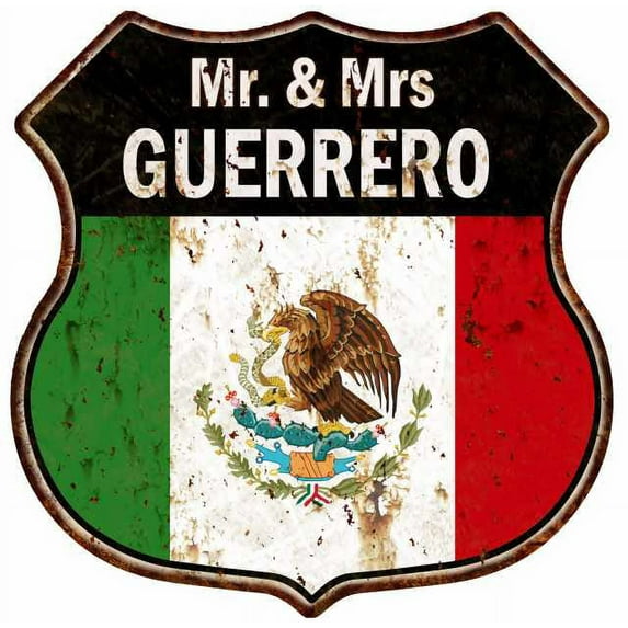 Mr. & Mrs GUERRERO Mexican Flag Sign Shield Metal Gift 211110009051