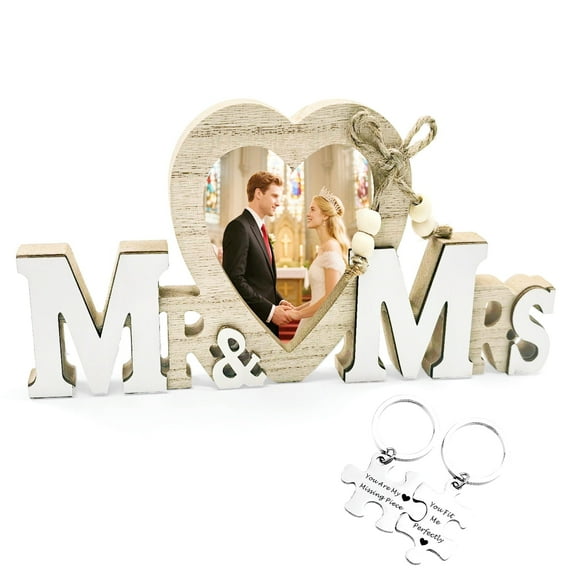 Mr. and Mrs. Gift Wedding Picture Frame Matching Couples Keychain Romantic Photo Frame Engagement Gift for Husband Him Anniversary Valentines Bridal Shower Gift Design 1