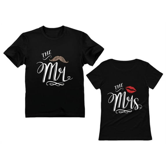 Mr & Mrs Gift for Couples, Husband & Wife - Matching Set T-Shirts Men Black X-Large / Women Black Large