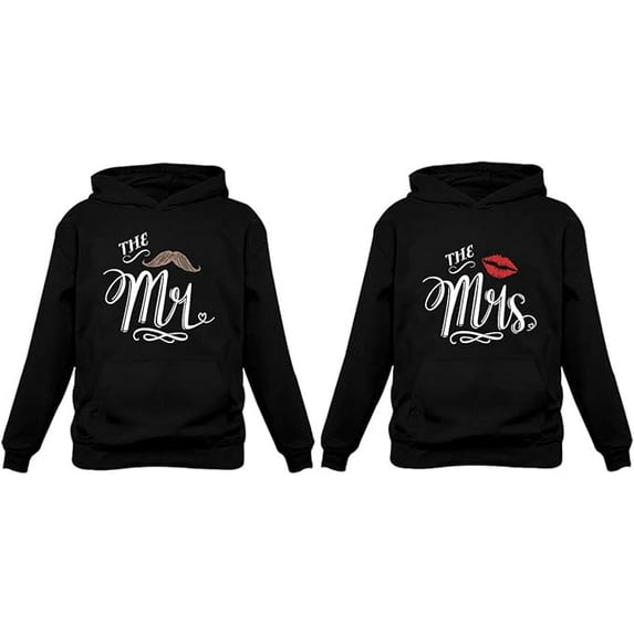 Mr & Mrs Gift for Couples Wedding, Anniversary, Newlywed Matching Set Hoodie Men X-Large / Women Small Black