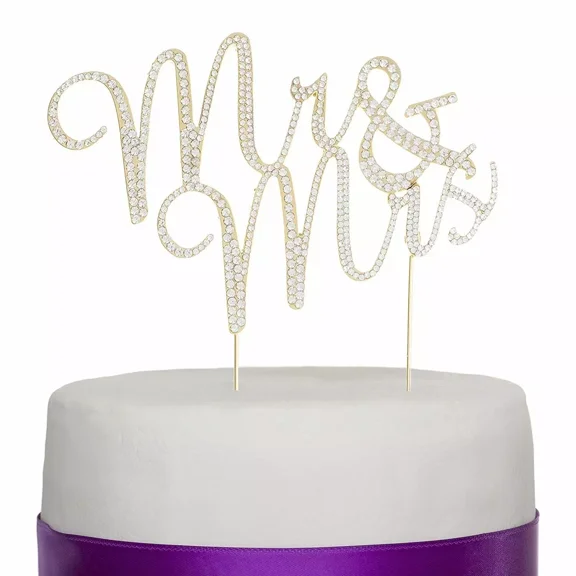 Mr & Mrs Gold Wedding Cake Topper - Rhinestone Diamond Monogram Decoration