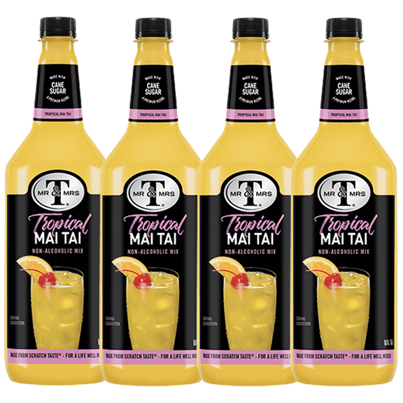 Mr & Mrs Mai Tai Mix, 1L Bottle, 4 Pack Premium Cocktail Mixer, Ready to Use
