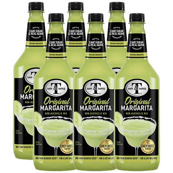 Mr & Mrs Margarita Mix, 1L Bottle, 6 Pack Premium Cocktail Mixer for Margarita Mix, Ready to Use