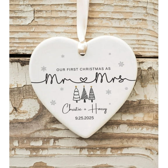 Mr. & Mrs. Married Ornament 2025 - First Christmas Married Ornament Names and Date - Custom Christmas Ornament Wedding Gift