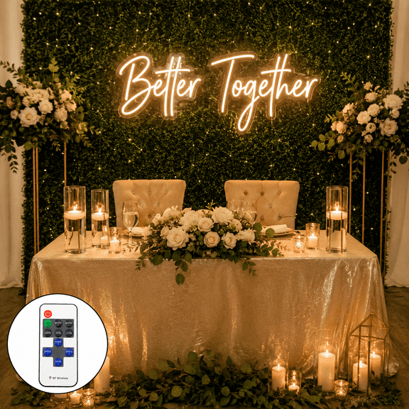 Mr & Mrs Neon Sign with Remote Dimmer, LED Wedding Reception Backdrop Sign for Sweetheart Table, Engagement Party Decor & Romantic Wall Accent
