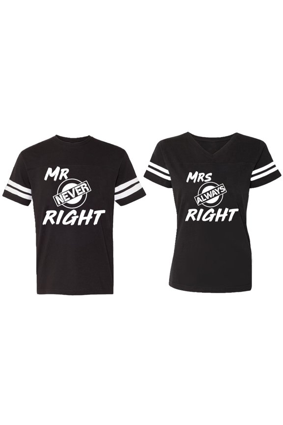 Mr.Mrs. Never Always Right Matching Couple Cotton Jerseys (Men Black / Women Black) (Men S / Women S)
