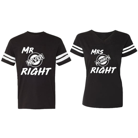 Mr.Mrs. Never Always Right Matching Couple Cotton Jerseys (Men Black / Women Black) (Men S / Women S)