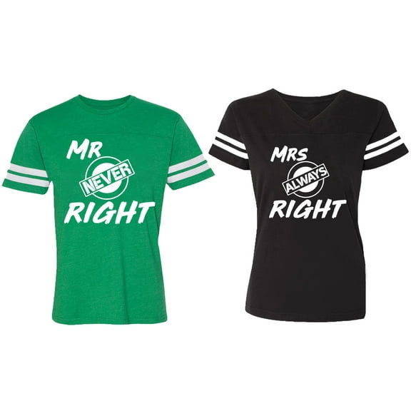 Mr.Mrs. Never Always Right Matching Couple Cotton Jerseys (Men Green / Women Black) (Men S / Women S)