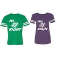 thumbnail image 1 of Mr.Mrs. Never Always Right Matching Couple Cotton Jerseys (Men Green / Women Purple) (Men XXL / Women XL), 1 of 3