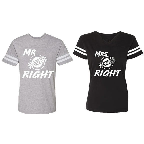 Mr.Mrs. Never Always Right Matching Couple Cotton Jerseys (Men Heather / Women Black) (Men M / Women M)