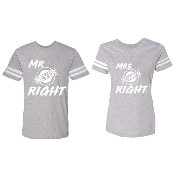 Mr.Mrs. Never Always Right Matching Couple Cotton Jerseys (Men Heather / Women Heather) (Men L / Women L)