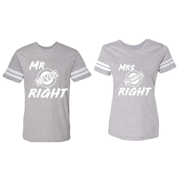 Mr.Mrs. Never Always Right Matching Couple Cotton Jerseys (Men Heather / Women Heather) (Men L / Women XL)