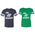 thumbnail image 1 of Mr.Mrs. Never Always Right Matching Couple Cotton Jerseys (Men Navy / Women Green) (Men L / Women M), 1 of 3