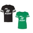 thumbnail image 1 of Mr.Mrs. Never Always Right Unisex Couple Matching Cotton Jersey style T-Shirt Contrasting stripes on sleeves (Men Black / Women Green) (Men XL / Women XL), 1 of 3