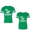 thumbnail image 1 of Mr.Mrs. Never Always Right Unisex Couple Matching Cotton Jersey style T-Shirt Contrasting stripes on sleeves (Men Green / Women Green) (Men S / Women L), 1 of 3