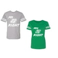 thumbnail image 1 of Mr.Mrs. Never Always Right Unisex Couple Matching Cotton Jersey style T-Shirt Contrasting stripes on sleeves (Men Heather / Women Green) (Men M / Women L), 1 of 3