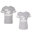 thumbnail image 1 of Mr.Mrs. Never Always Right Unisex Couple Matching Cotton Jersey style T-Shirt Contrasting stripes on sleeves (Men Heather / Women Heather) (Men M / Women S), 1 of 3