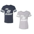 thumbnail image 1 of Mr.Mrs. Never Always Right Unisex Couple Matching Cotton Jersey style T-Shirt Contrasting stripes on sleeves (Men Navy / Women Heather) (Men XL / Women XXL), 1 of 3