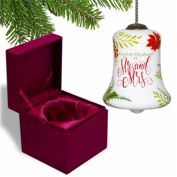 Mr. & Mrs. Our First Christmas Hand Painted Mouth Blown Glass Ornament, Multi Color