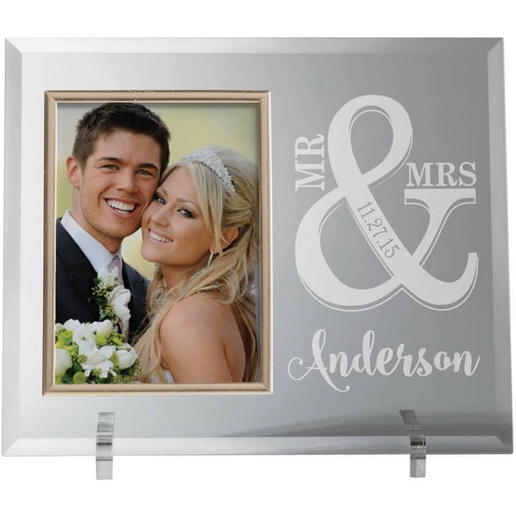 Mr. & Mrs. Personalized Wedding Glass Photo Frame