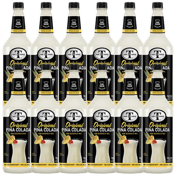 Mr & Mrs Pina Colada Mix, 1L Bottle, 12 Pack Premium Cocktail Mixer for Pina Colada Mix, Ready to Use