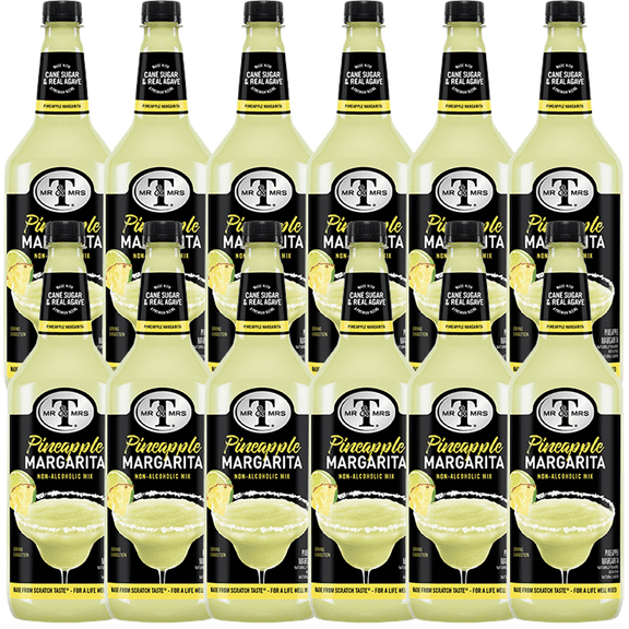 Mr & Mrs Pineapple Margarita Mix, 1L Bottle, 12 Pack  Premium Cocktail Mixer for Margarita Mix, Ready to Use