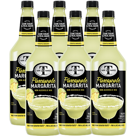 Mr & Mrs Pineapple Margarita Mix, 1L Bottle, 6 Pack  Premium Cocktail Mixer for Margarita Mix, Ready to Use