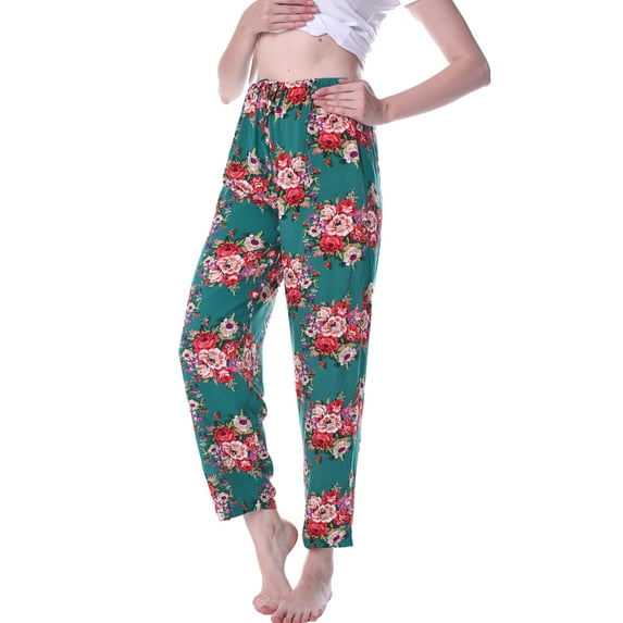 Mr & Mrs Right Women’s Floral Printed Lounge Pants,Comfortable Long Pajama Pants ,Sleepwear,Green,M