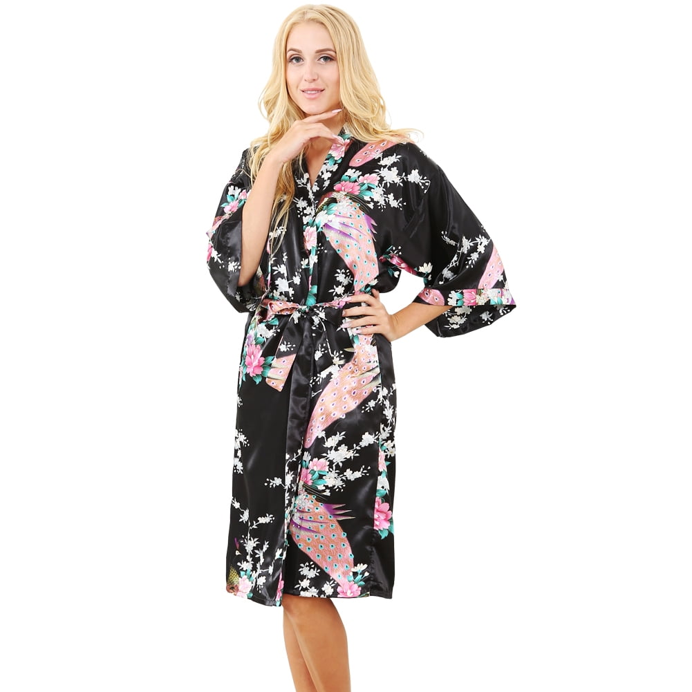 Mr & Mrs Right Women's Satin Kimono Robes ,Peacock Silk Bridesmaid