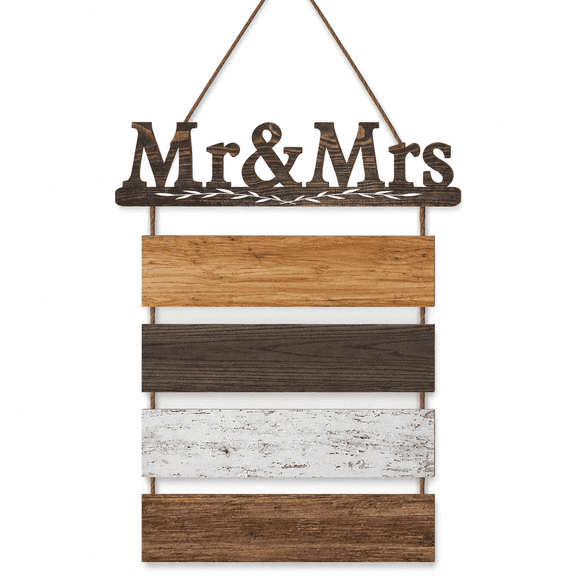 Mr & Mrs Rustic Wall Collage Sign with 5pcs Panels Strung Together - Marriage Wedding Engaged Anniversary Shower Farmhouse Distressed Wall Decor - Sweet Warming Gifts for Wife Husband Couples