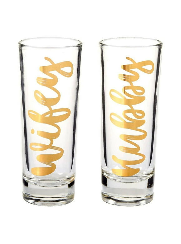 Mr & Mrs Shot Glasses - Stylish and Unique Wedding Gift, Perfect for Newlyweds, Anniversary, Bridal Shower, and Engagement - Set of 2, 2 oz Each, with Stunning Gold Foil Print