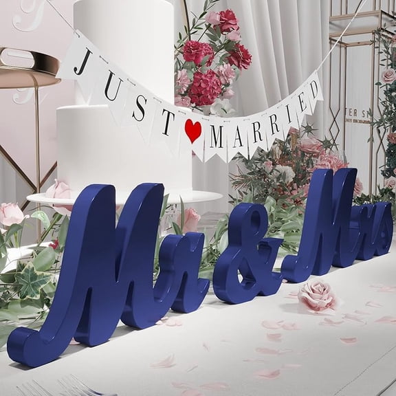 Mr and Mrs Sign & Just Married Banner,Mr & Mrs Signs for Wedding Table,Large Wooden Letters for Sweetheart Table,Photo Props Wedding Decorations for Anniversary