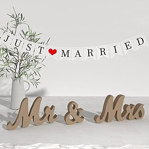 Mr and Mrs Sign & Just Married Banner,Mr & Mrs Signs for Wedding Table,Large Wooden Letters for Sweetheart Table,Photo Props Wedding decorations for Anniversary,Wood Color