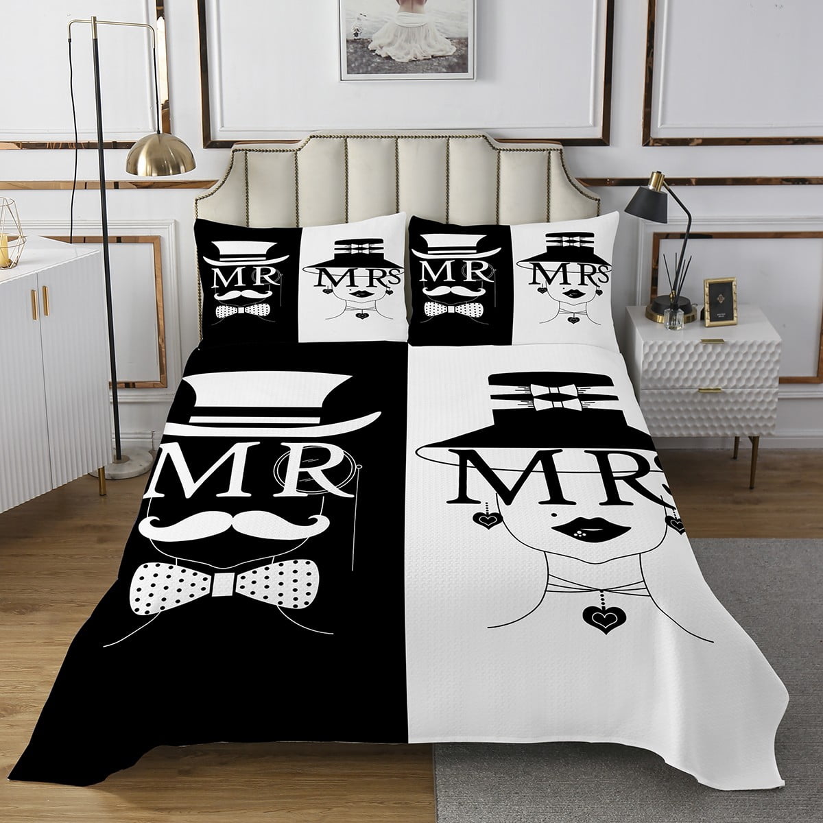 Mr and Mrs Sign Quilt Set Modern Ladies and Gentlemen Bedspread Set King,Romantic Wedding Anniversary Gifts Coverlet Set Valentines Decorations,Couple Gifts for Him and Her - Walmart.com