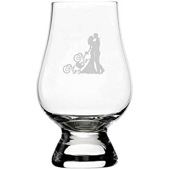 Mr & Mrs Silhoutte Wedding Silhouettes Etched 6.5oz Glencairn Whisky Glass